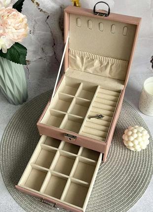 Шкатулка для украшений на замке розовая 16x12x16 см стильный органайзер для украшений...