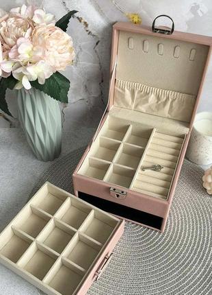 Шкатулка для украшений на замке розовая 16x12x16 см стильный органайзер для украшений...