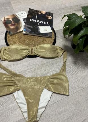 Купальник золотий роздільний бікіні купальник бандо