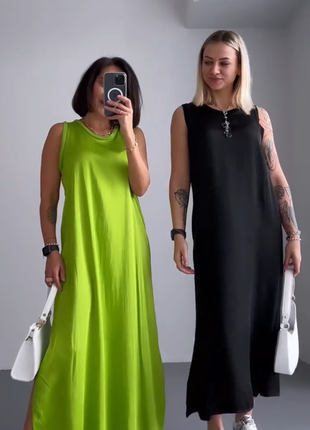 Сукня міді вільного прямого крою сарафан на широких бретелях плаття стильна базова чорна зелена біла бежева