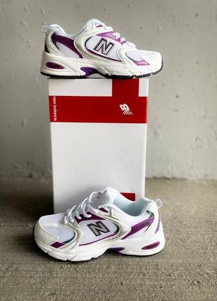Женские кроссовки new balance 530 white purple консульт белого беланс белого с фиолетовым цветами