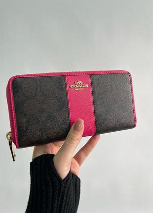 Кошелек coach round fastener long wallet signature brown/pink