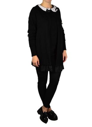 Новая шикарная шёлковая блузка maria grazia severi (22 maggio) черная с белым воротником с вышивкой 40 (s) размера (италия, оригинал).