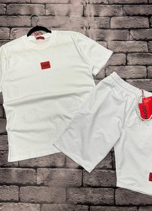 Мужской брендовый комплект костюм hugo boss на лето, шорты + футболка