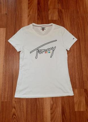 Жіноча унікальна футболка tommy hilfiger з великим вишитим лого оригінал