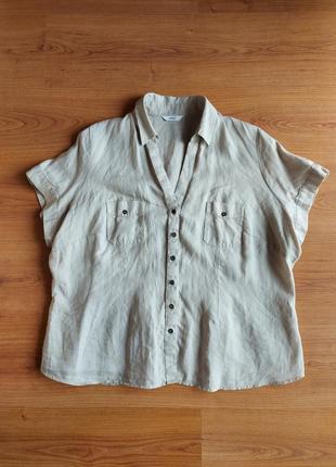 Льняная блуза большой размер стиль сафари, блузка marks &amp; spencer 100% лен, р. 22