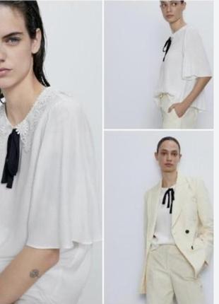 Блуза біла класична блузка з мереживним комірцем