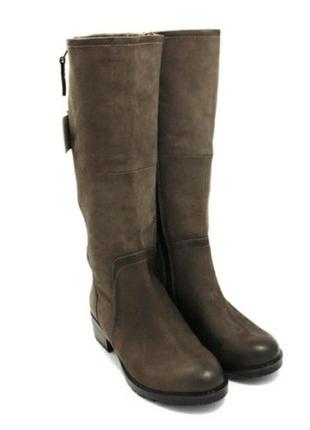 Немецкого бренда Tamaris, кожаные, утепленные, оригинальные женские высокие сапоги серые, на молниях