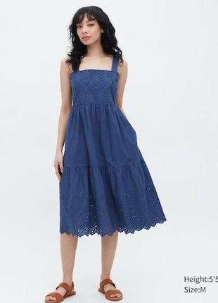 Платье uniqlo eyelet cotton sleeveless midi dress синее