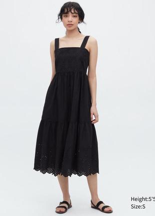 Платье uniqlo eyelet cotton sleeveless midi dress черное