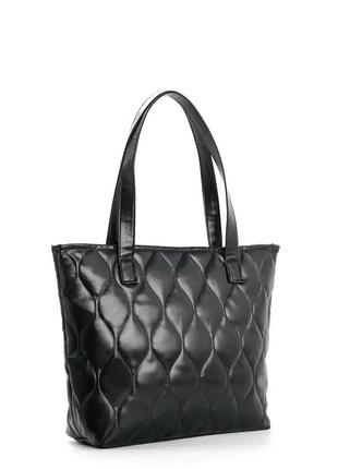 Стильний стьобаний чорний шопер екошкіра жіноча сумка на плече тоут