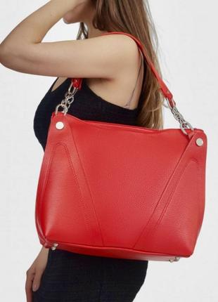 Сумка червона шкіряна італійська сумка жіноча велика сумка шкіряна сумка-мішок хобо
