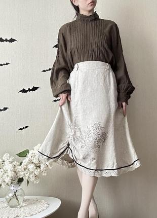 Льняная юбка с кружевом лен винтаж