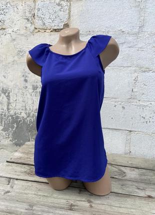 Синяя базовая шифоновая блуза индиго без рукавов размер с zara basic