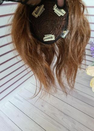 Накладка макушка топпер челка полупарик шиньон 100% натуральный волос.