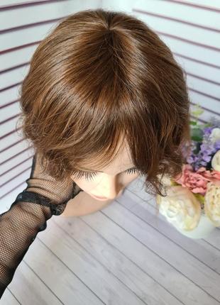 Накладка макушка топпер челка полупарик шиньон 100% натуральный волос.