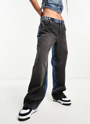 Двоколірні широкі джинси pull&bear