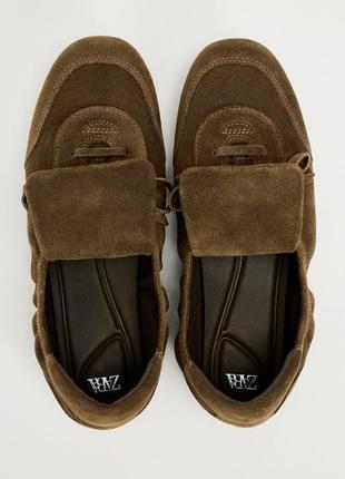 Кожаные шоколадные туфли на низком ходу со шнурками и язычком viral zara