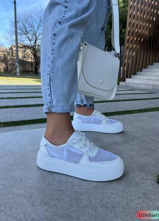 🔥кеды кожа вставка сеточка белые комби.