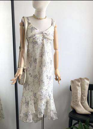Белое платье сарафан в цветочек натуральный шелк