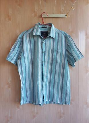 Luxury льон! льняная рубашка с коротким рукавом сорочка чоловіча літня