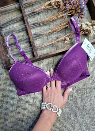 Пурпурный бюстгальтер на большую грудь simone perele velvet bra с застежкой спереди 70е