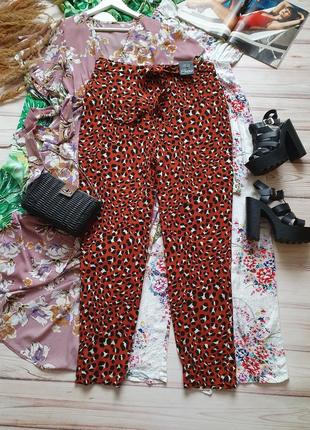 Натуральные летние штаны брюки на резинке с поясом леопардовые