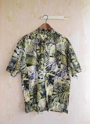 Signum яркая шикарная рубашка оверсайз мужская летняя рубашка гавайка тенниска в принт пляжная