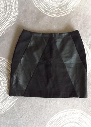 Мини юбочка комбинированная из эко кожи и замши черная