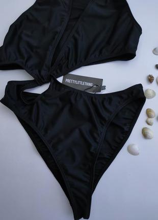 Черный сдельный слитный закрытый цельный купальник монокини prettylittlething plt uk 10, 38, m, 464 фото
