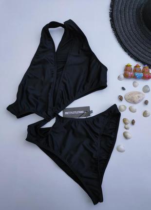 Черный сдельный слитный закрытый цельный купальник монокини prettylittlething plt uk 10, 38, m, 465 фото