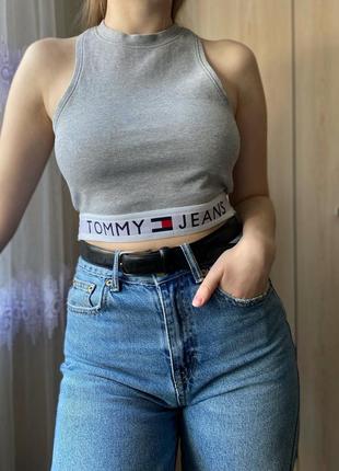 Серый топ с монограммной резинкой tommy jeans, майка