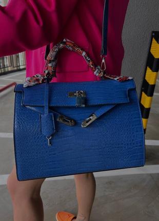 Женская сумка hermes kelly croco blue