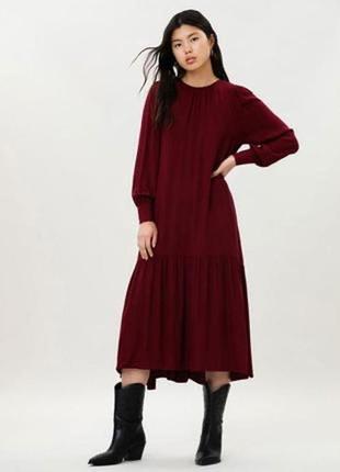 Бордовое, длинное платье из вискозы lefties натуральная ткань