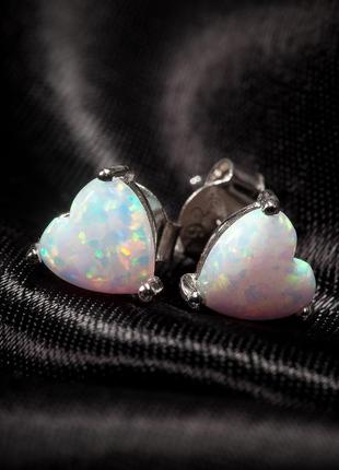 Срібні сережки любов серця з опалами