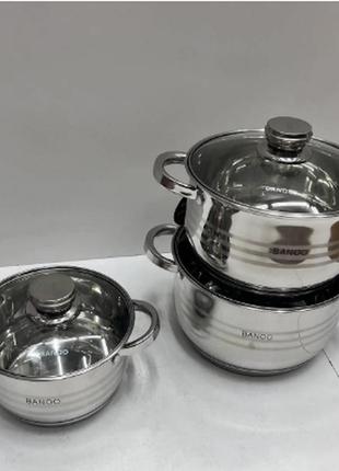 Набір посуду з неіржавкої сталі з 9-шаровим дном (6 предметів) banoo bn50023 фото