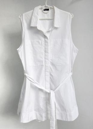 Рубашка белая блуза жилетка из хлопка с поясом