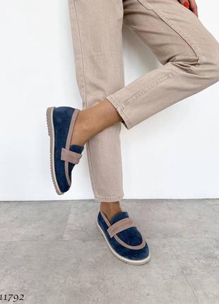 Premium! женские замшевые синий лоферы весенние туфли натуральная замша весна осень3 фото