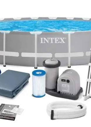 Intex басейн каркасний 26756 np 610 х 132 см, ф-р-насос 5678 л/год, драбинка, тент, підстилка