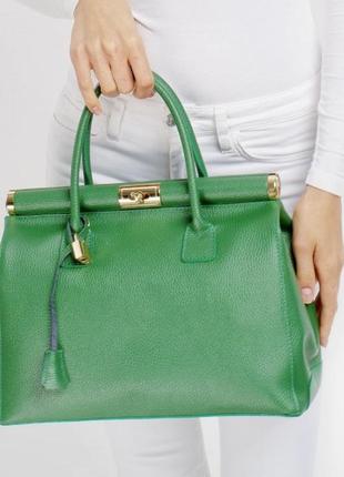 Зеленая сумка кожаная яркая зеленая сумка итальянская сумка1 фото