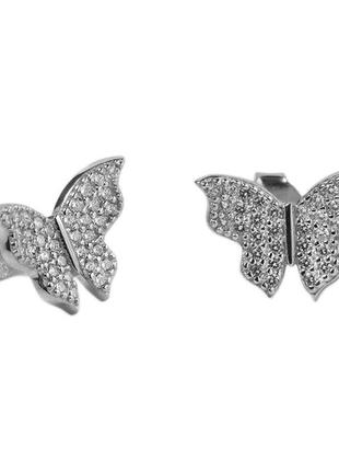 Серебряные серьги покрытые родием с фианитами
