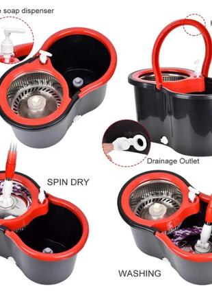 Комплект для мытья полов швабра с автоматическим отжимом 10л spin mop 360, набор для уборки дома,10 фото
