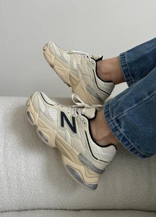 Женские кроссовки new balance 9060 beige black new belанс бежевого с черными цветами