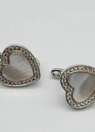 Срібні сережки в стилі "van cleef  та  arpels" зі вставкою фіаніт/перламутр