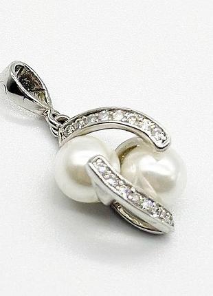 Серебряная подвеска со вставкой жемчужина/фианит
