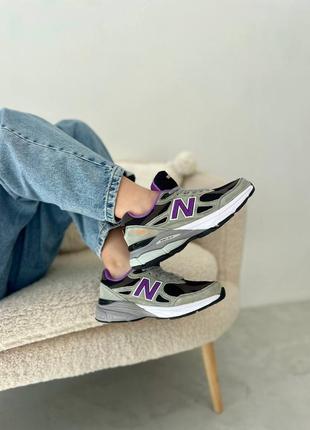 Женские кроссовки new balance 990 black violet черного с фиолетовым цветами