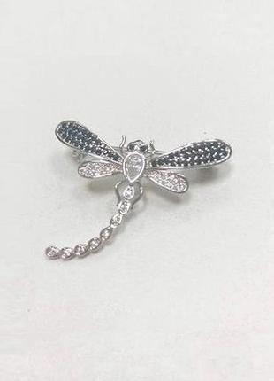 Срібна брошка зі вставкою фіаніт/онікс