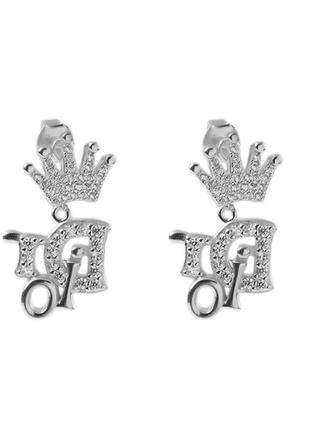 Серебряные серьги покрытые родием с фианитами