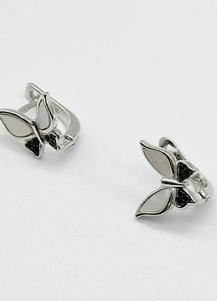 Серебряные серьги в стиле "van cleef  и  arpels" со вставкой фианит/перламутр