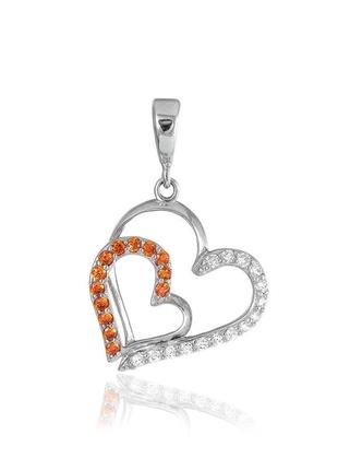 Серебряный подвес с красными фианитами и "сердечки"